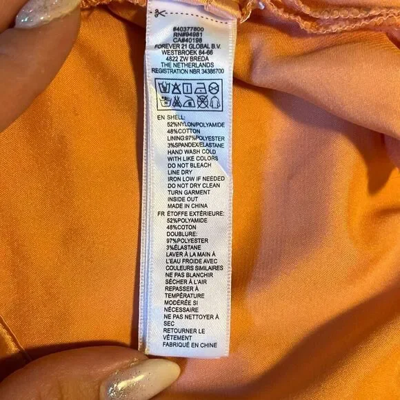 Forever 21 Women's Peach Open Back Sleeveless Lined Lace Peplum Blouse - Picture 7 of 7